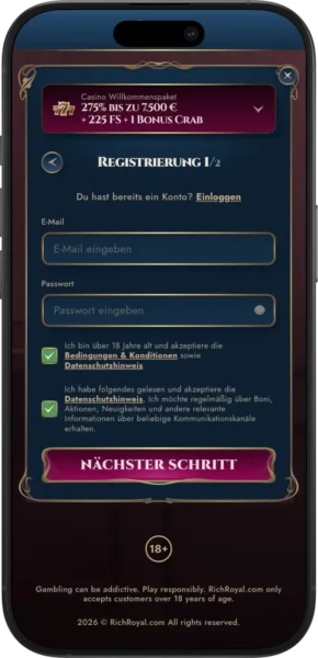 Rich Royal Casino Registrierungsseite
