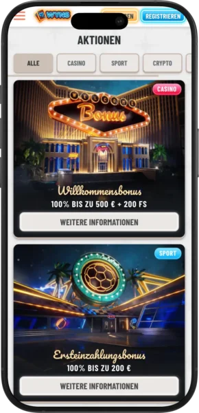 Wyns Casino Bonusseite